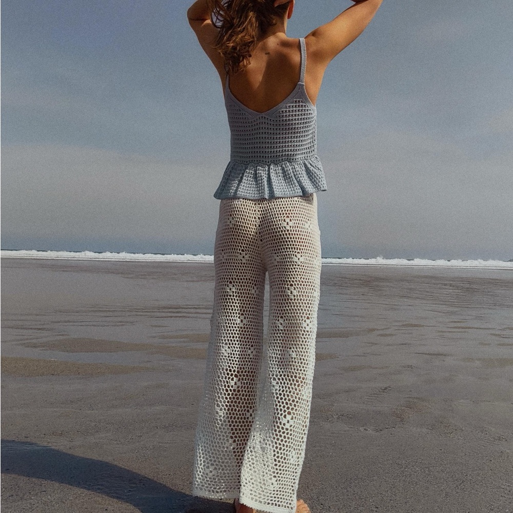 Zara White Crochet Wide Leg Pants